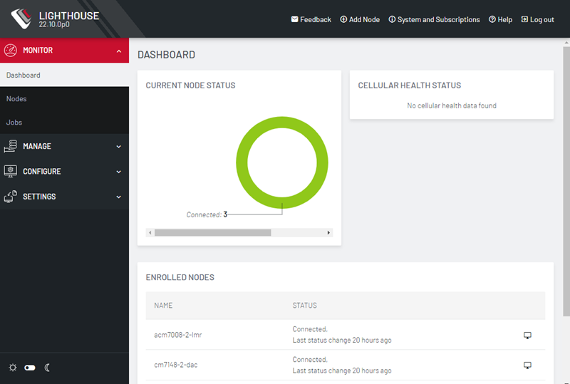 Image showing the Lighthouse Dashboard upong login