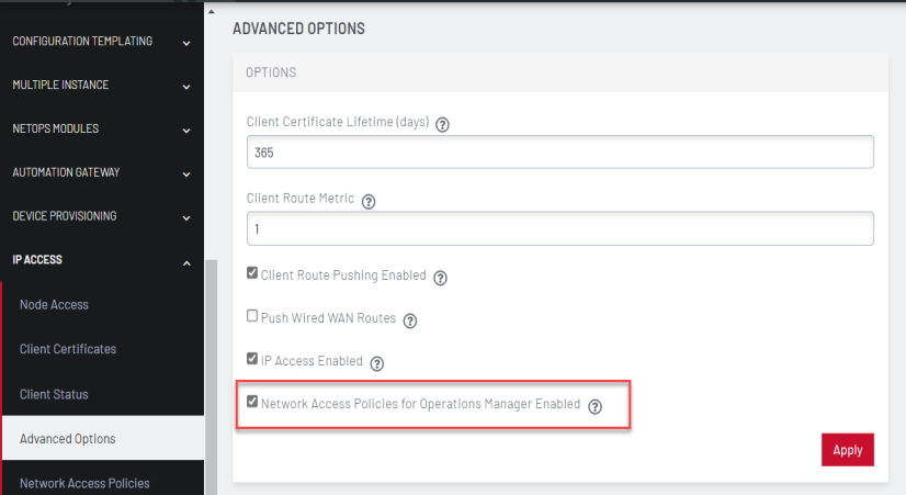 Image of the Lighthouse UI showing how to set up network access policies
